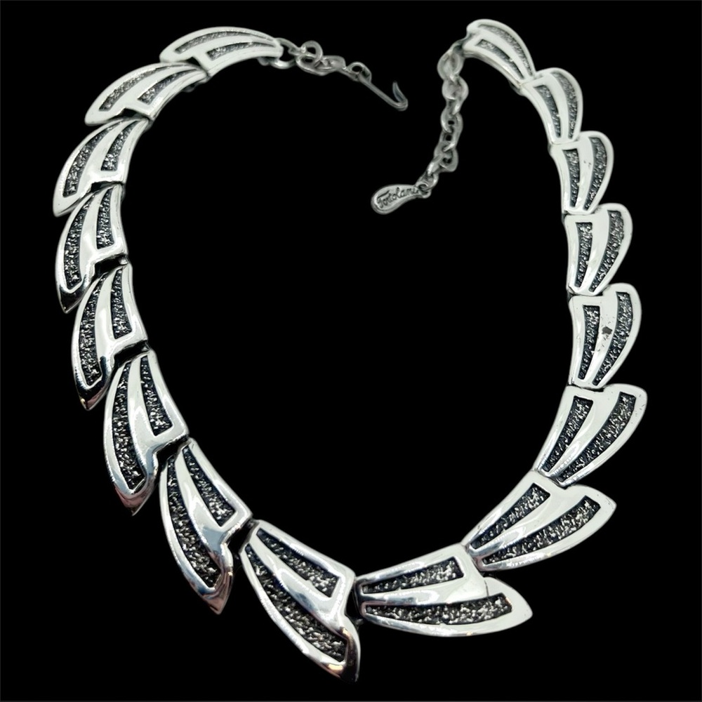 Vintage Designer Tortolani Avant Garde Abstract Silver Tone Necklace 16”